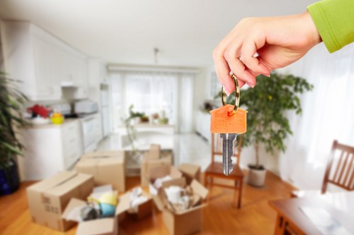 Packed household items and furniture ready for transport