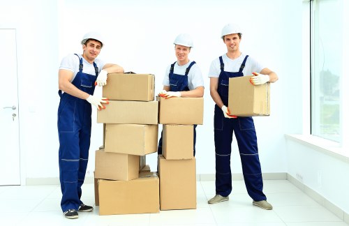 Packed commercial items ready for transport during a Blackheath business move